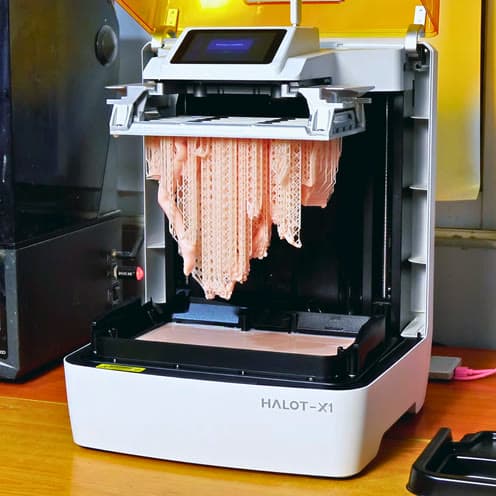 Halot-X1 resin 3D printer with a freshly finished print